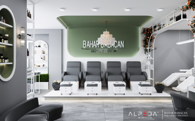 Pediküre-Lounge im Bahar Babacan Beauty Center mit komfortablen Fußpflege-Sesseln und modernem Beauty-Studio-Konzept.