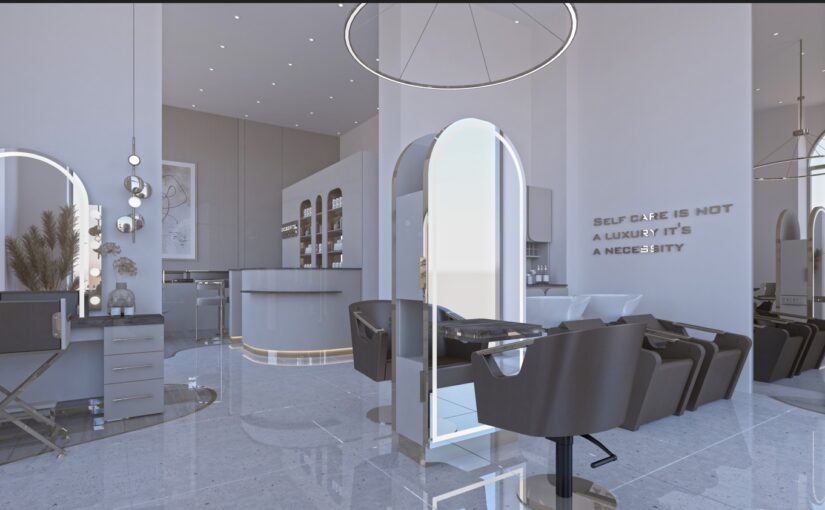 Luxuriöse Innenansicht der Celebrity Hairlounge Wien mit Waschplätzen und Stylingbereich