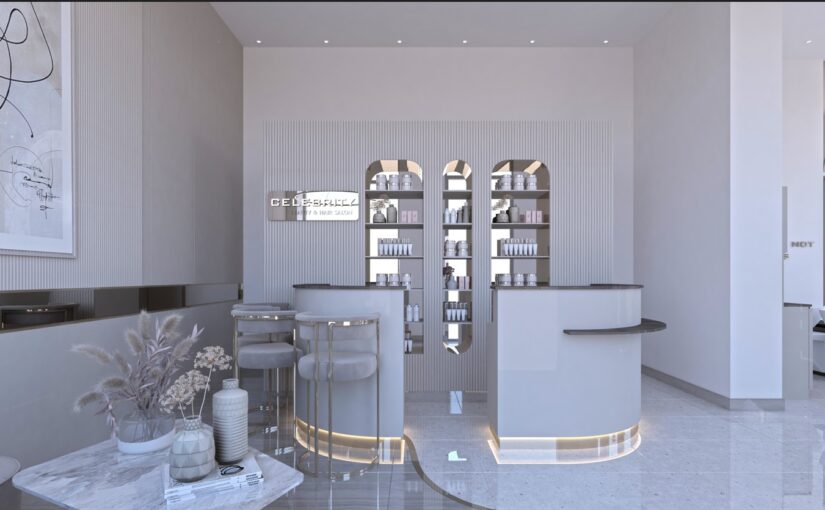 Empfangs- und Loungebereich der Celebrity Hairlounge Wien mit exklusivem Interior Design