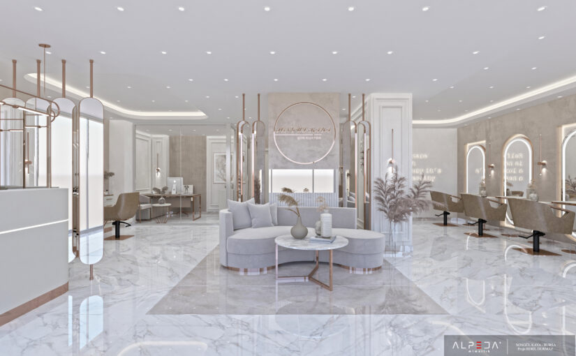 Luxuriöser Lounge Bereich mit exklusiver Innenarchitektur für Premium Friseursalons.