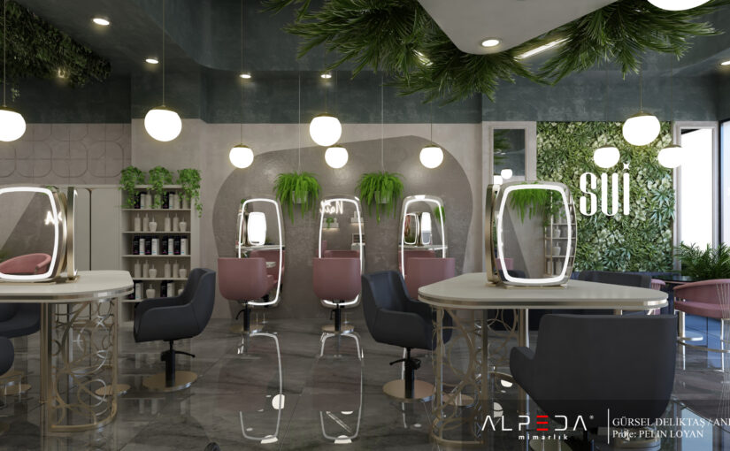 Exklusive Friseurspiegel und Nail-Bereich in stilvoller Salon Einrichtung