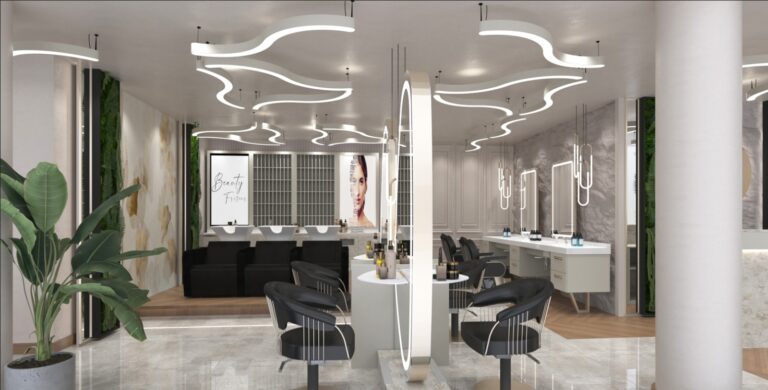 3D Visualisierung des VIP Style Friseursalons in Wien mit moderner Innenarchitektur