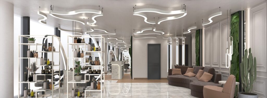 Fotorealistisches Rendering des VIP Style Friseursalons in Wien mit Premium Einrichtung