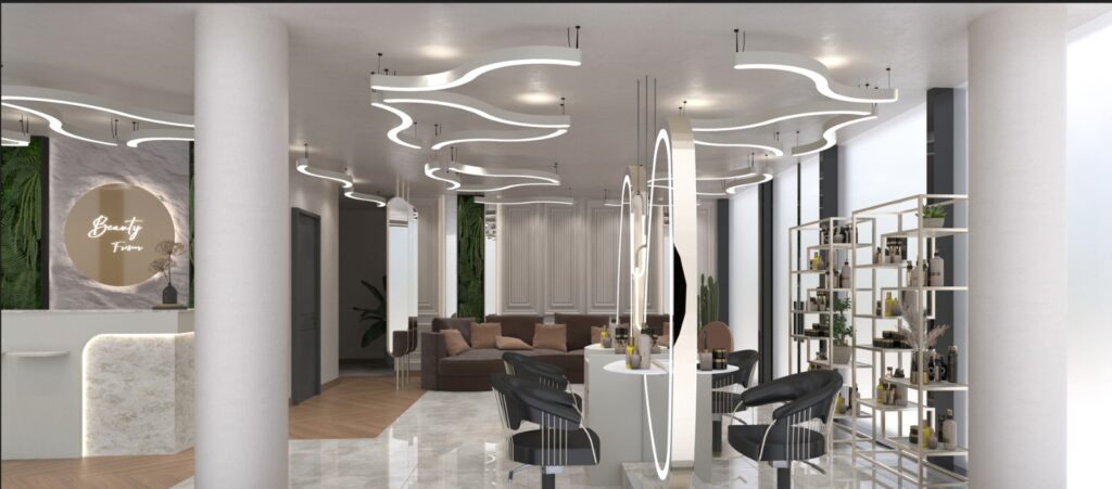 Modernes Salon Design für VIP Style Wien mit luxuriösem Empfangs- und Stylingbereich